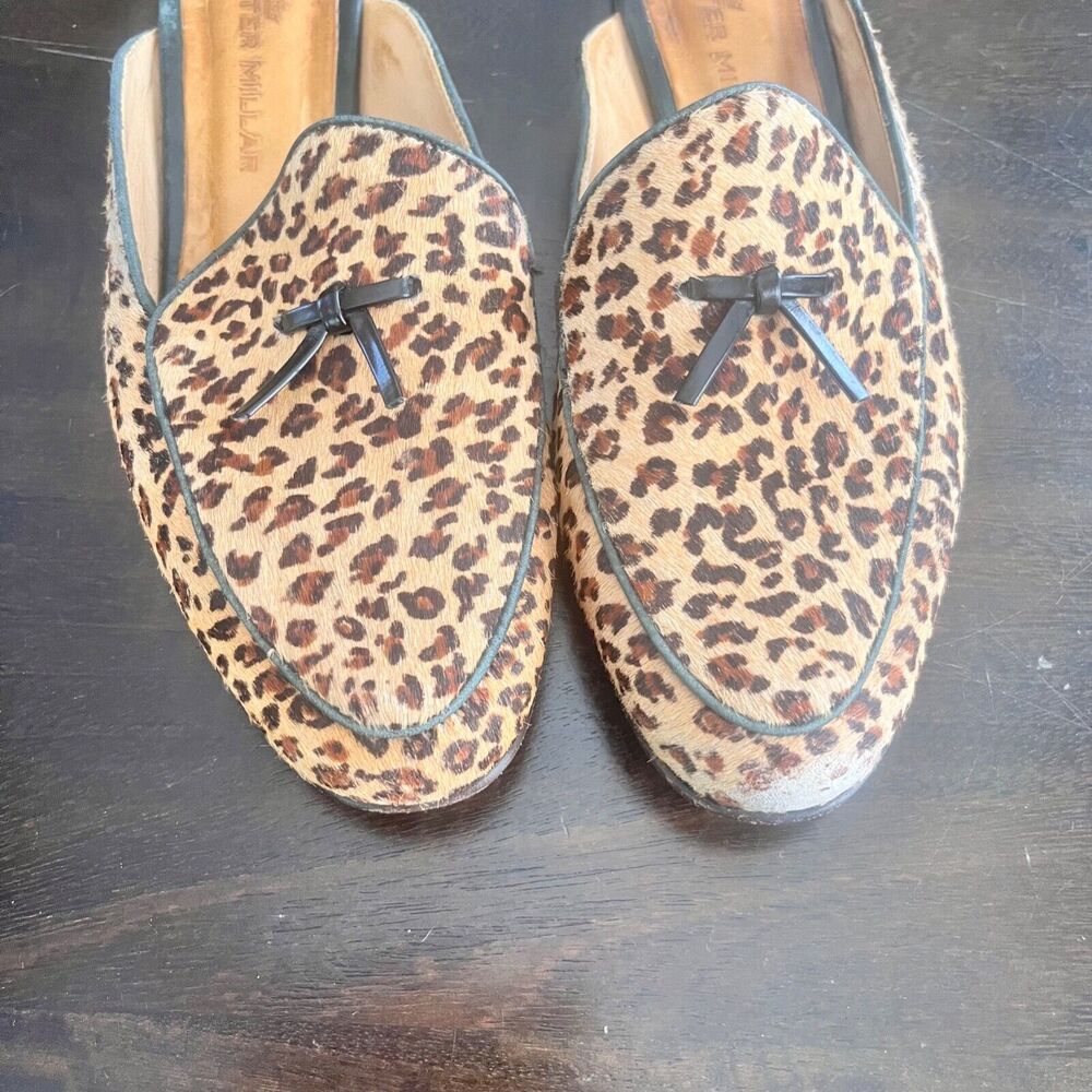 Peter Millar Leopard Calf Hair Slip On Slides Mules Flats Size 7.5 Bow Womens - Picture 4 of 7